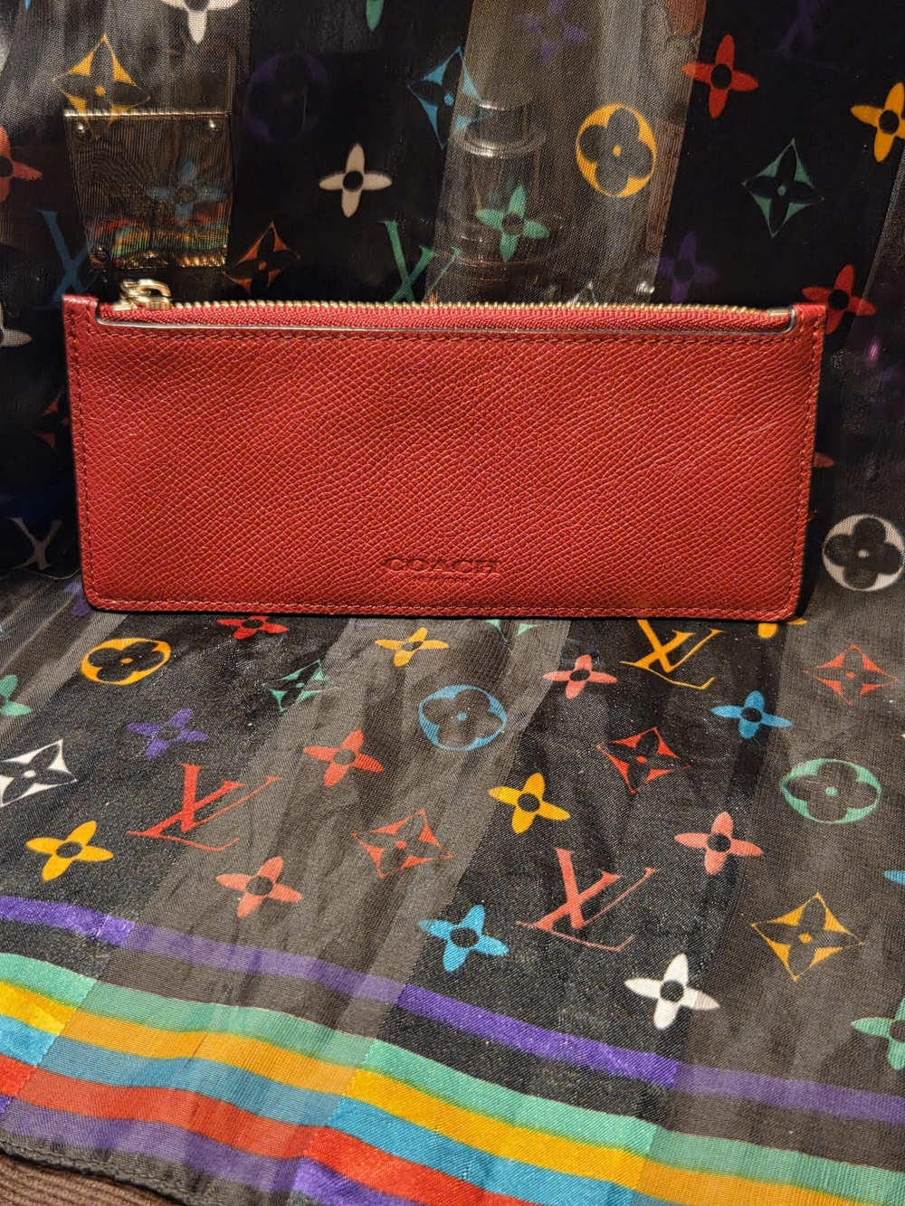 Coach Red Saffiano Leather Zip Wallet